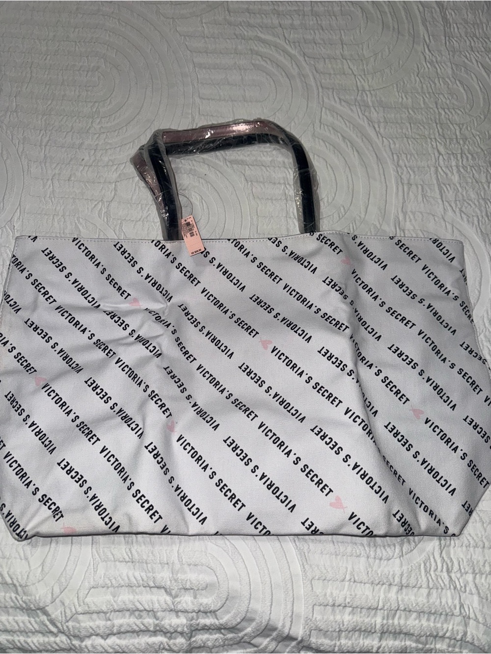 Victoria's Secret White and Pink Logo-Print Tote Bag